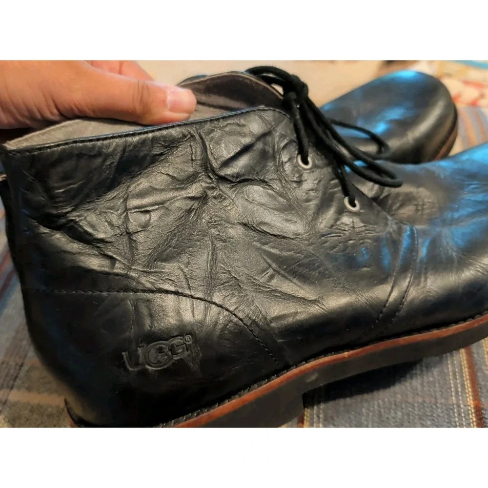 Men's 14 UGG Westly Chukka Boot 1002388 Black Crinkle Leather Sherpa Heel Lined